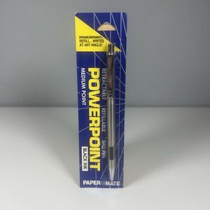 New 1988 Papermate Powerpoint Ball Pen Retractable Refillable Chrome Black Japan